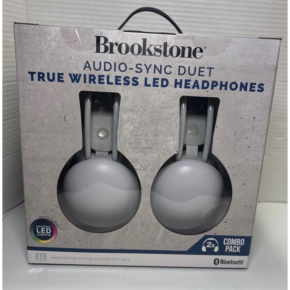 Brookstone Audio Sync Duet 2-Pack Wireless Bluetooth Headphones Multicolored LED